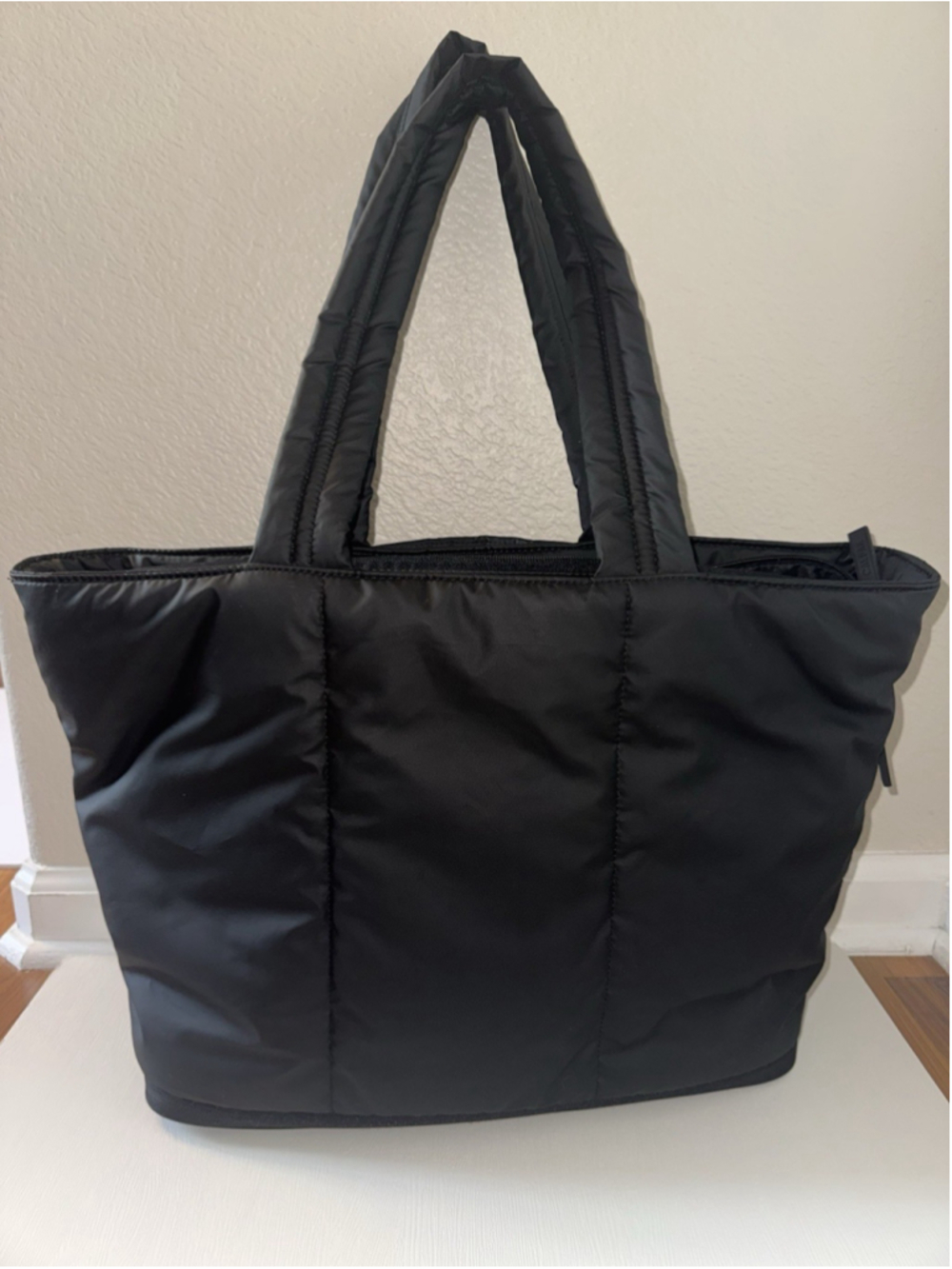 CALPAK Luka Expandable Laptop Tote Black Puffer Travel Work Bag Weekender